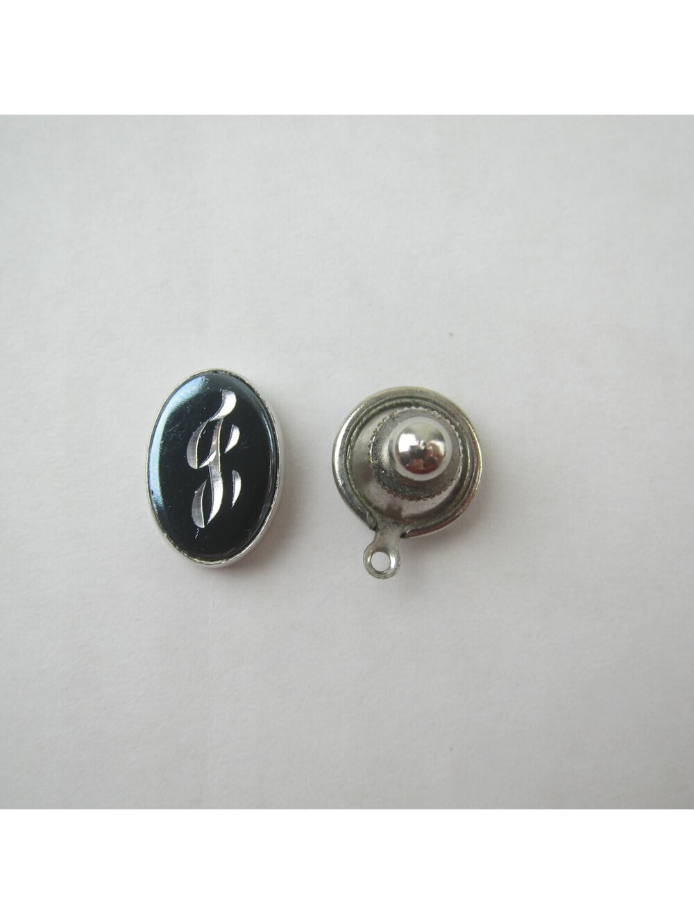 Vintage Tie Tack Lapel Pin Monogram Letter F Initial Black & Silver tone